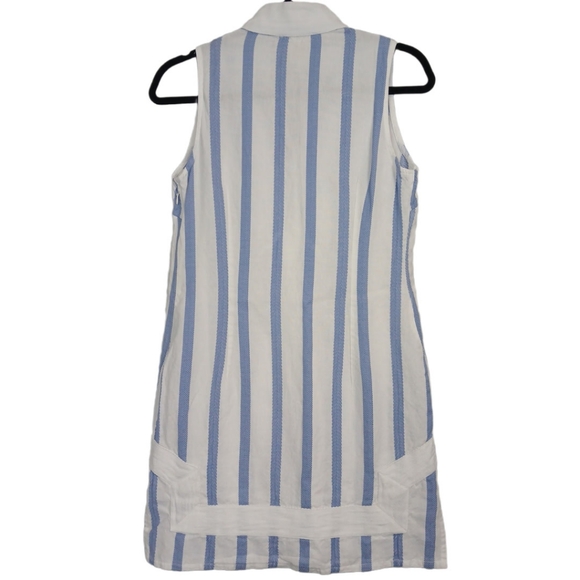 Sail To Sable XS White Blue Striped Jacquard Classic Tunic Dress Mini Shift - Picture 5 of 11